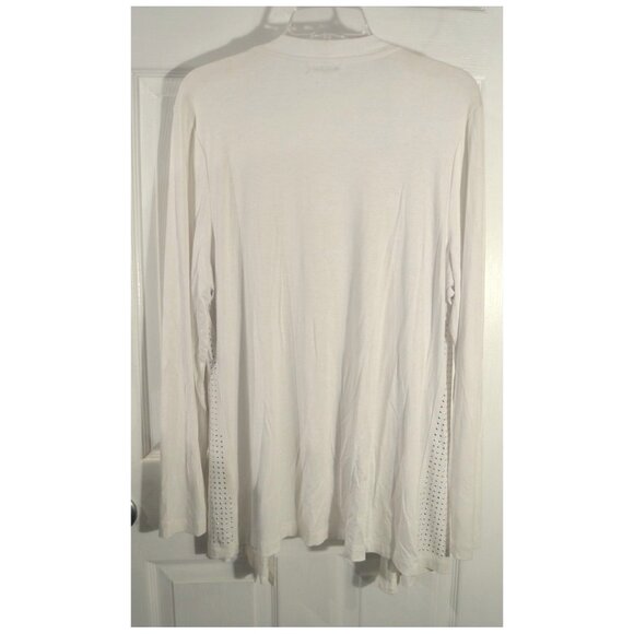 Calvin Klein Silver Beaded White Women's Open Cardigan Blouse Long Sleeve Sz L - Picture 3 of 3